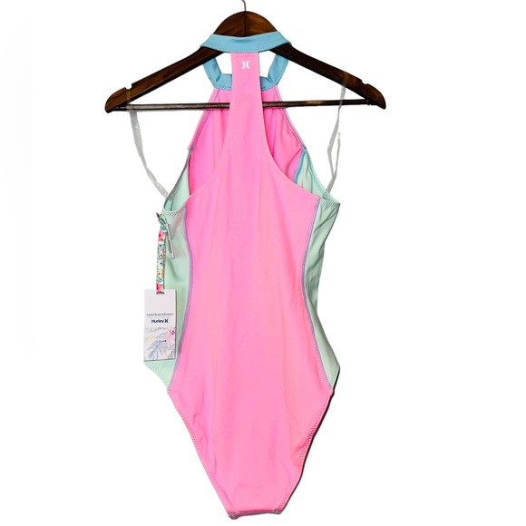 LoveShackFancy x Hurley Max Colorblock Halter Zip High Cut One Piece Swimsuit - Picture 4 of 16